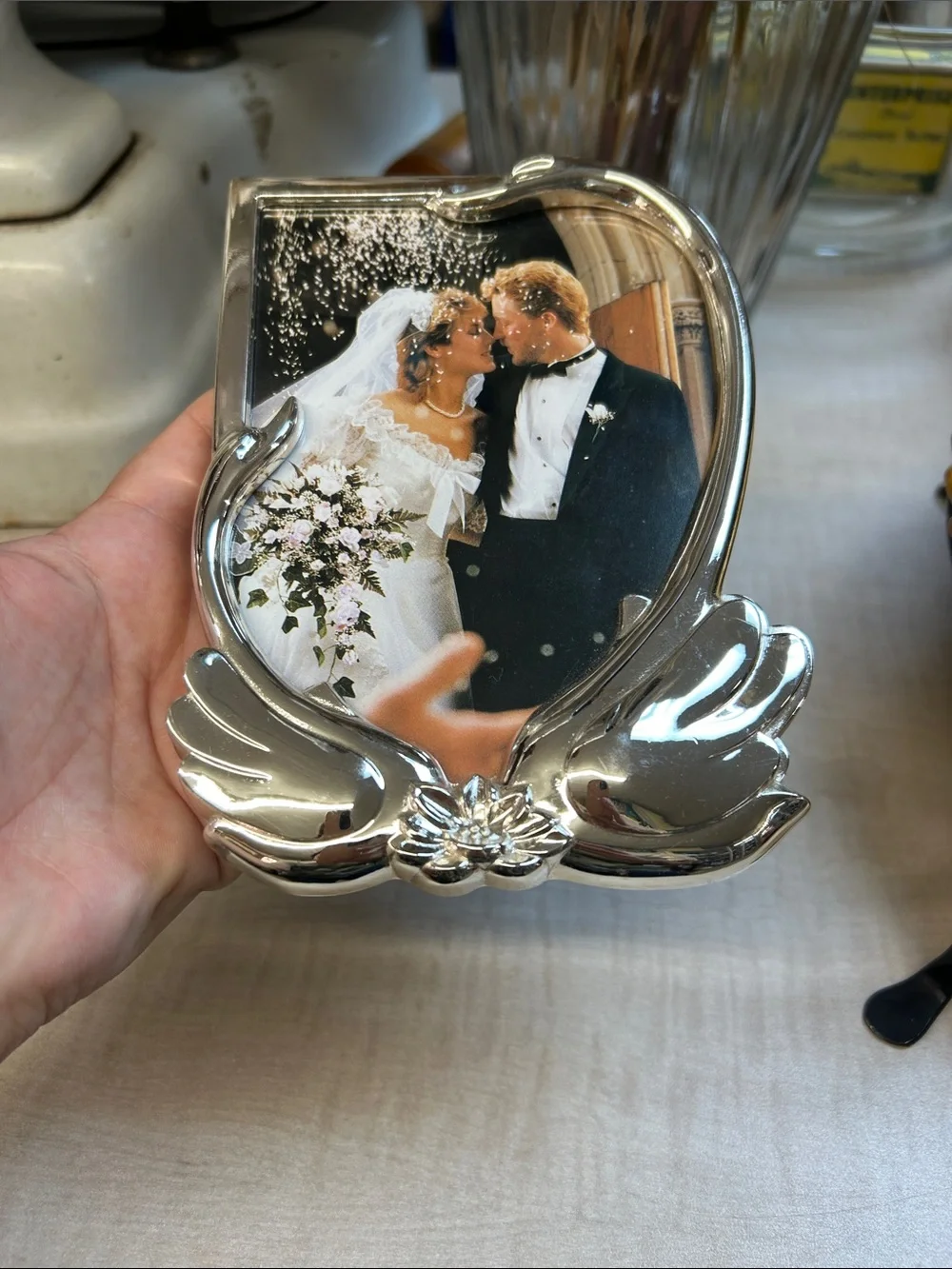 NWOT Vintage Silver Swan Heart Photo Frame & Bud Vase